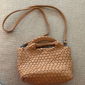 Woven Tan Leather Crossbody Bag